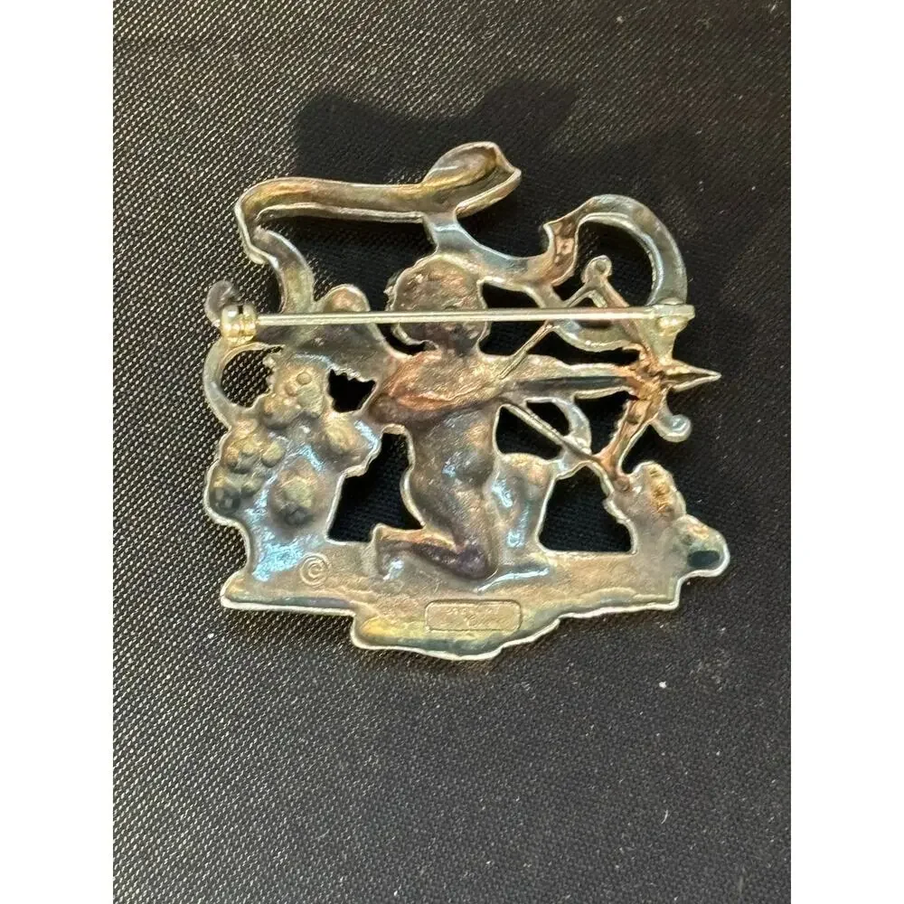 Vintage Sterling Silver Cini Cherub Cupid Sagittarius Brooch Pin